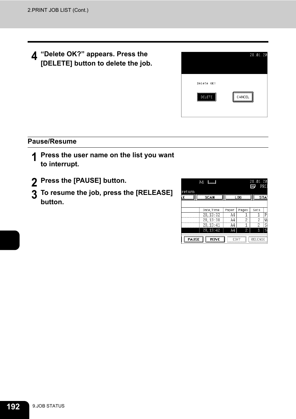 Pause/resume | Toshiba E-STUDIO230/280 User Manual | Page 194 / 316