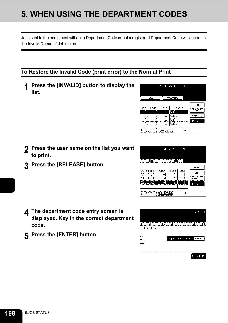 When using the department codes | Toshiba E-STUDIO230/280 User Manual | Page 200 / 316