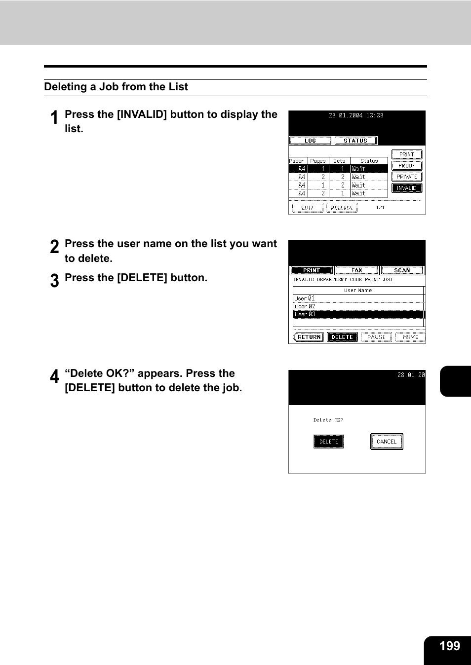 Deleting a job from the list | Toshiba E-STUDIO230/280 User Manual | Page 201 / 316