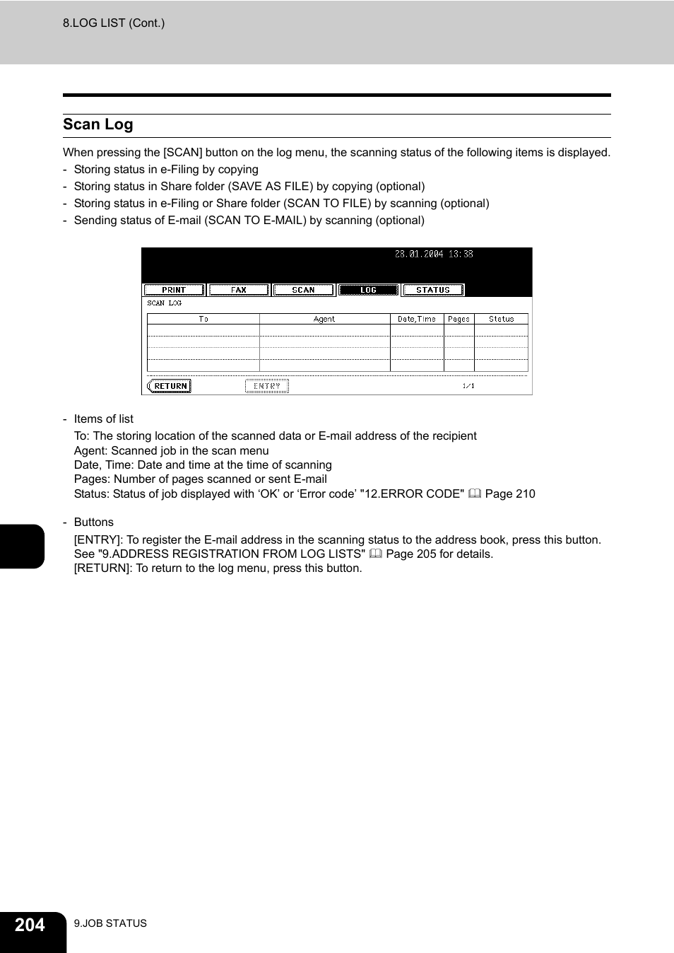 Scan log | Toshiba E-STUDIO230/280 User Manual | Page 206 / 316