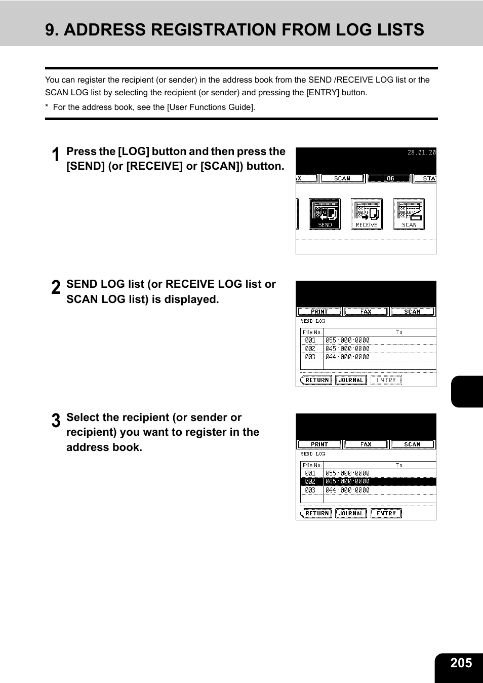 Address registration from log lists | Toshiba E-STUDIO230/280 User Manual | Page 207 / 316