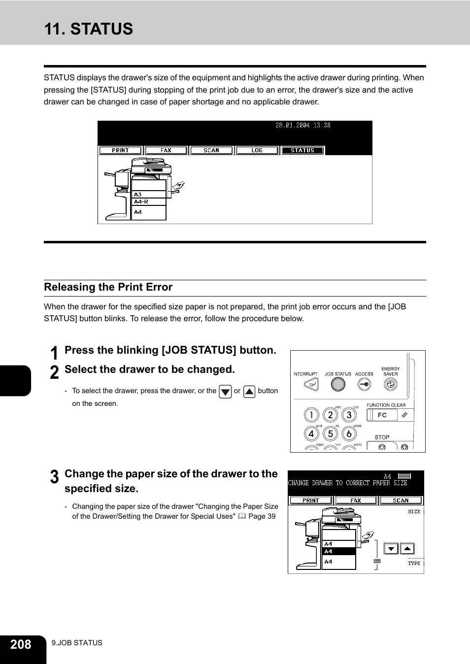 Status, Releasing the print error | Toshiba E-STUDIO230/280 User Manual | Page 210 / 316