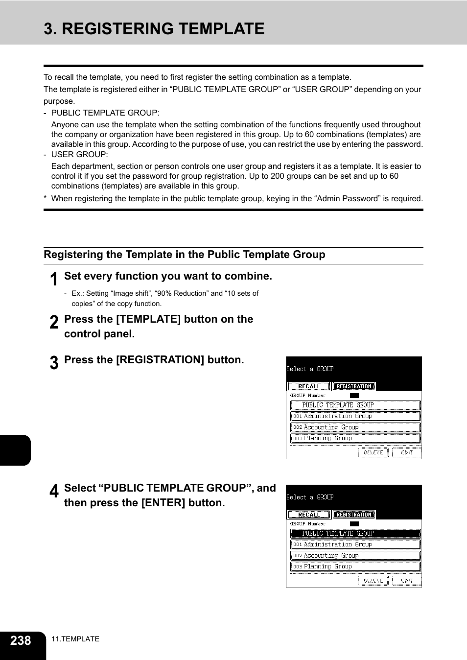 Registering template, 11 3. registering template | Toshiba E-STUDIO230/280 User Manual | Page 240 / 316