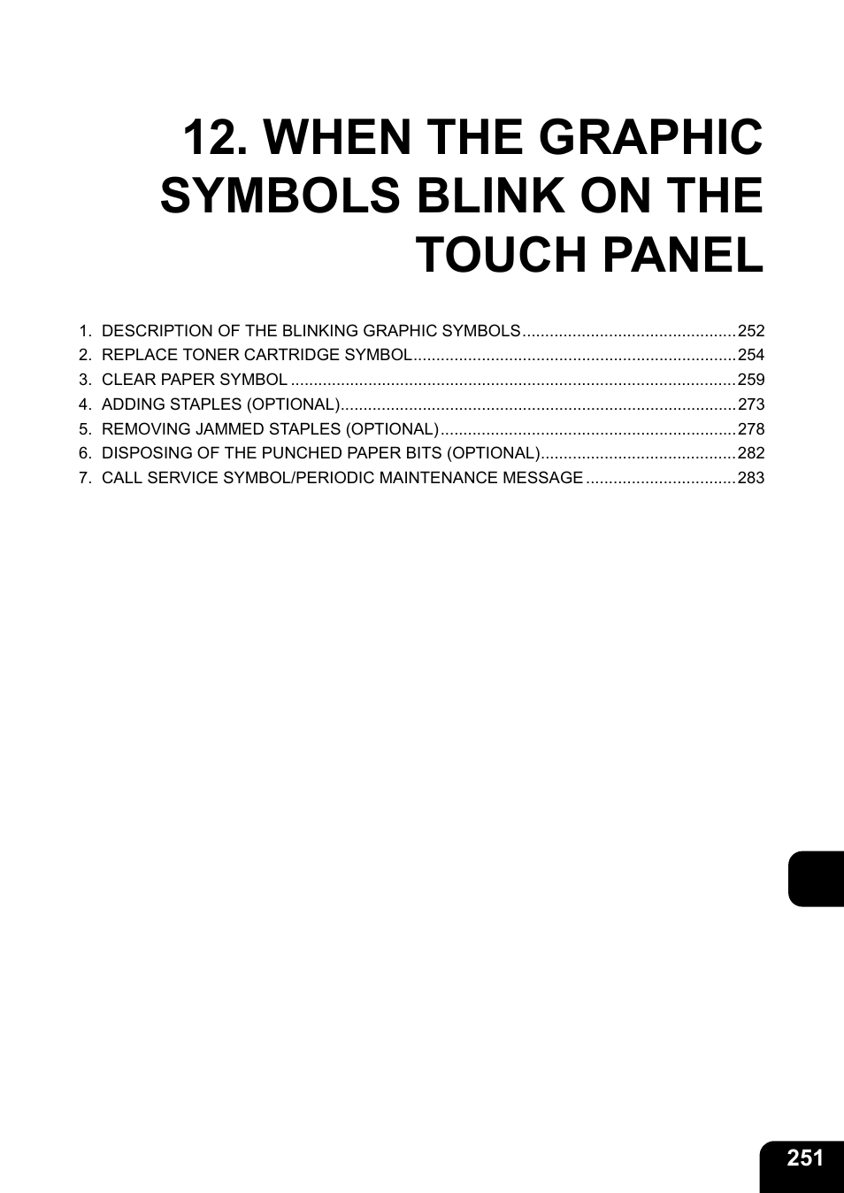 When the graphic symbols blink on the touch panel | Toshiba E-STUDIO230/280 User Manual | Page 253 / 316