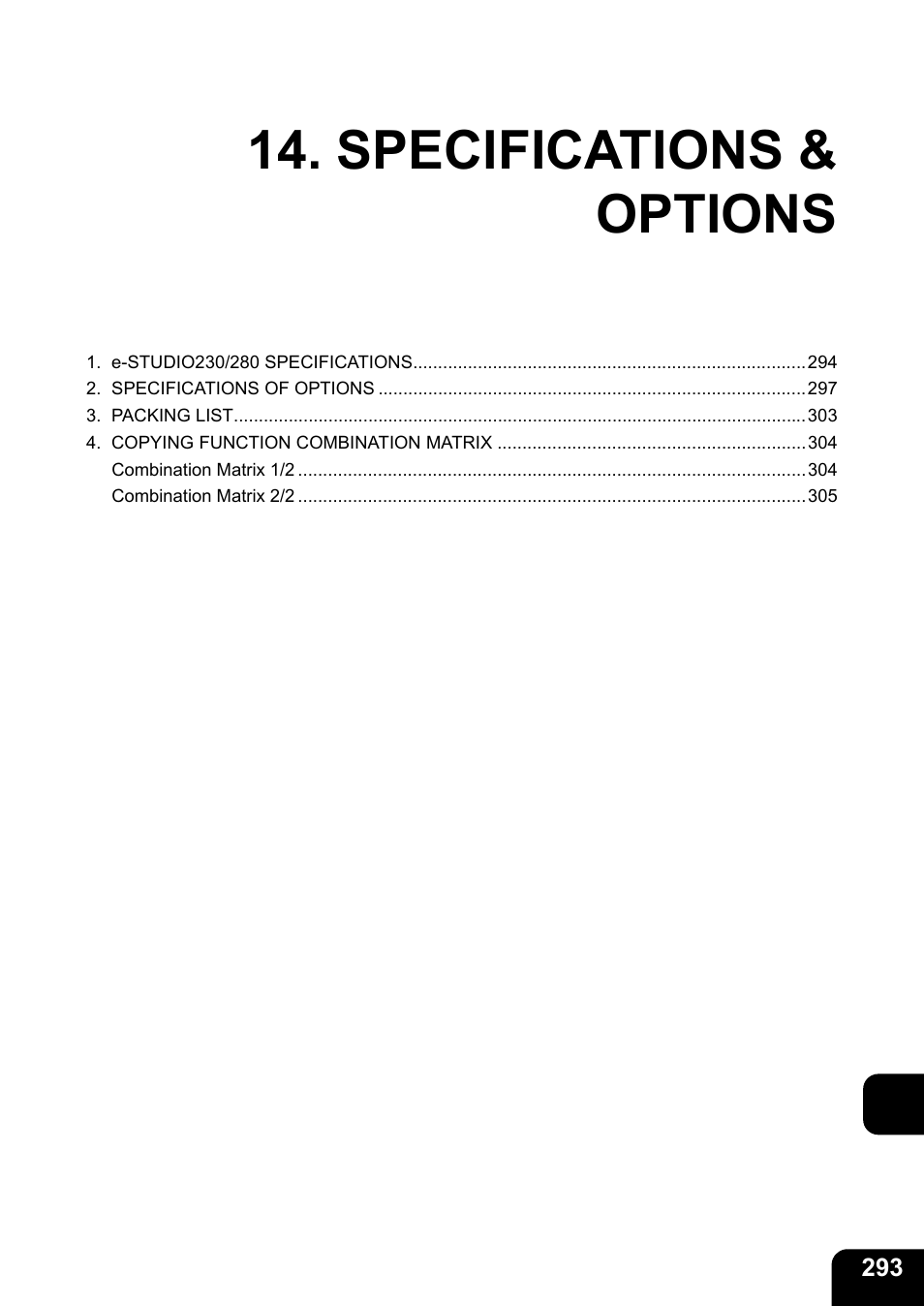 Specifications & options | Toshiba E-STUDIO230/280 User Manual | Page 295 / 316