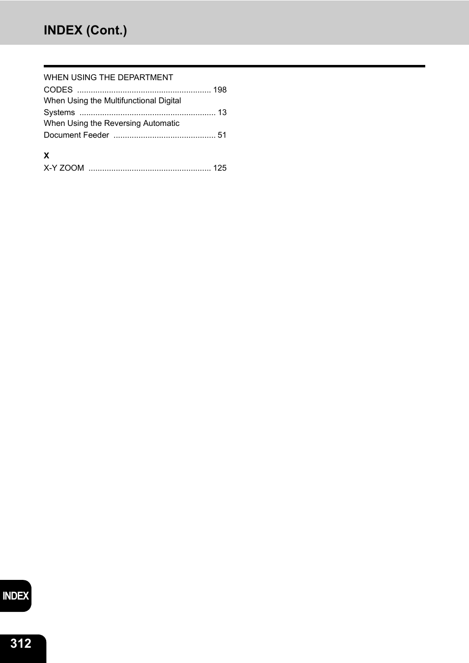 Index (cont.) | Toshiba E-STUDIO230/280 User Manual | Page 314 / 316