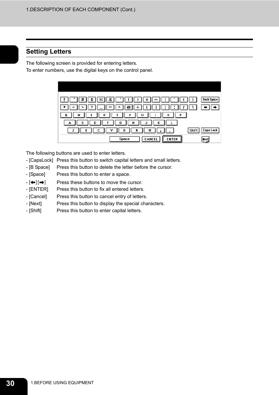 Setting letters | Toshiba E-STUDIO230/280 User Manual | Page 32 / 316