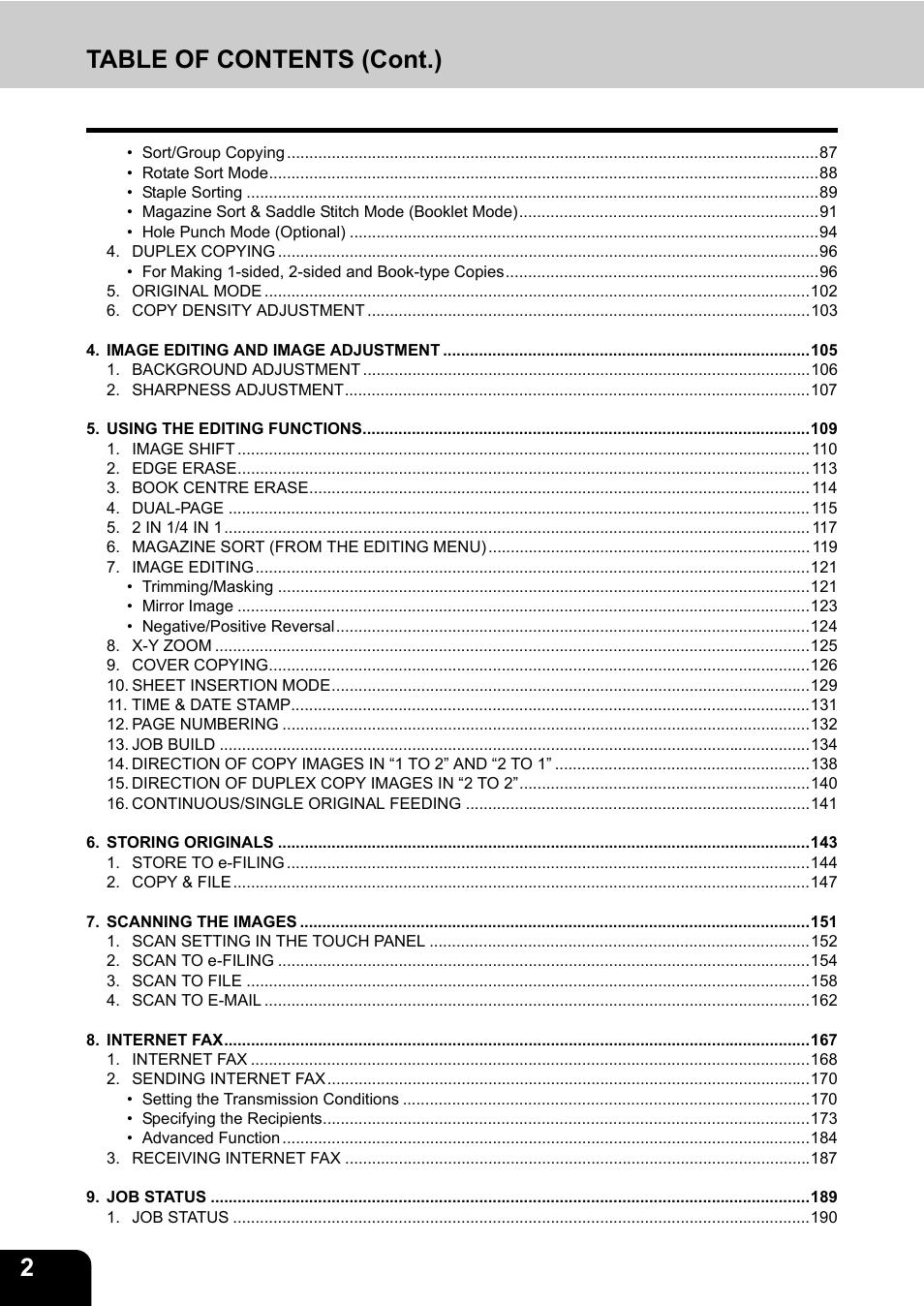 2table of contents (cont.) | Toshiba E-STUDIO230/280 User Manual | Page 4 / 316