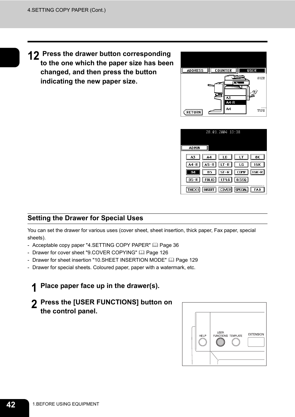 Setting the drawer for special uses | Toshiba E-STUDIO230/280 User Manual | Page 44 / 316