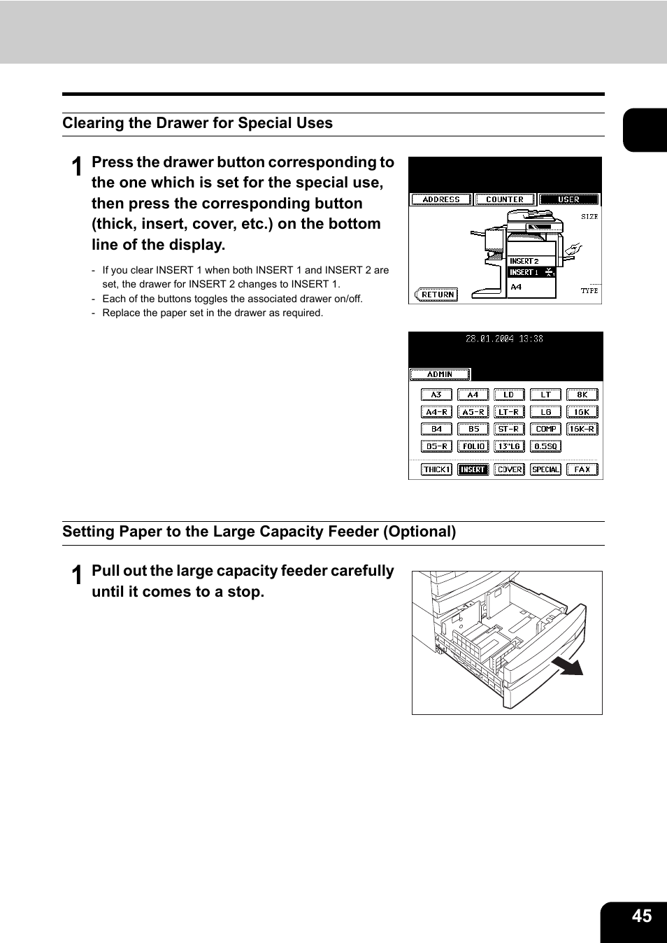 Clearing the drawer for special uses | Toshiba E-STUDIO230/280 User Manual | Page 47 / 316