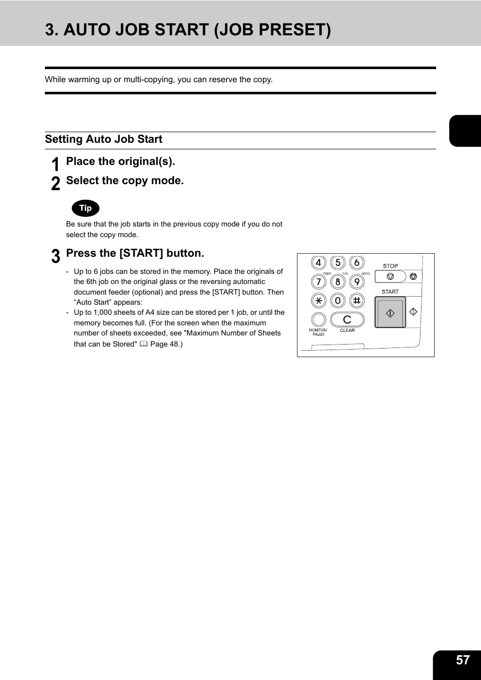 Auto job start (job preset), Setting auto job start | Toshiba E-STUDIO230/280 User Manual | Page 59 / 316