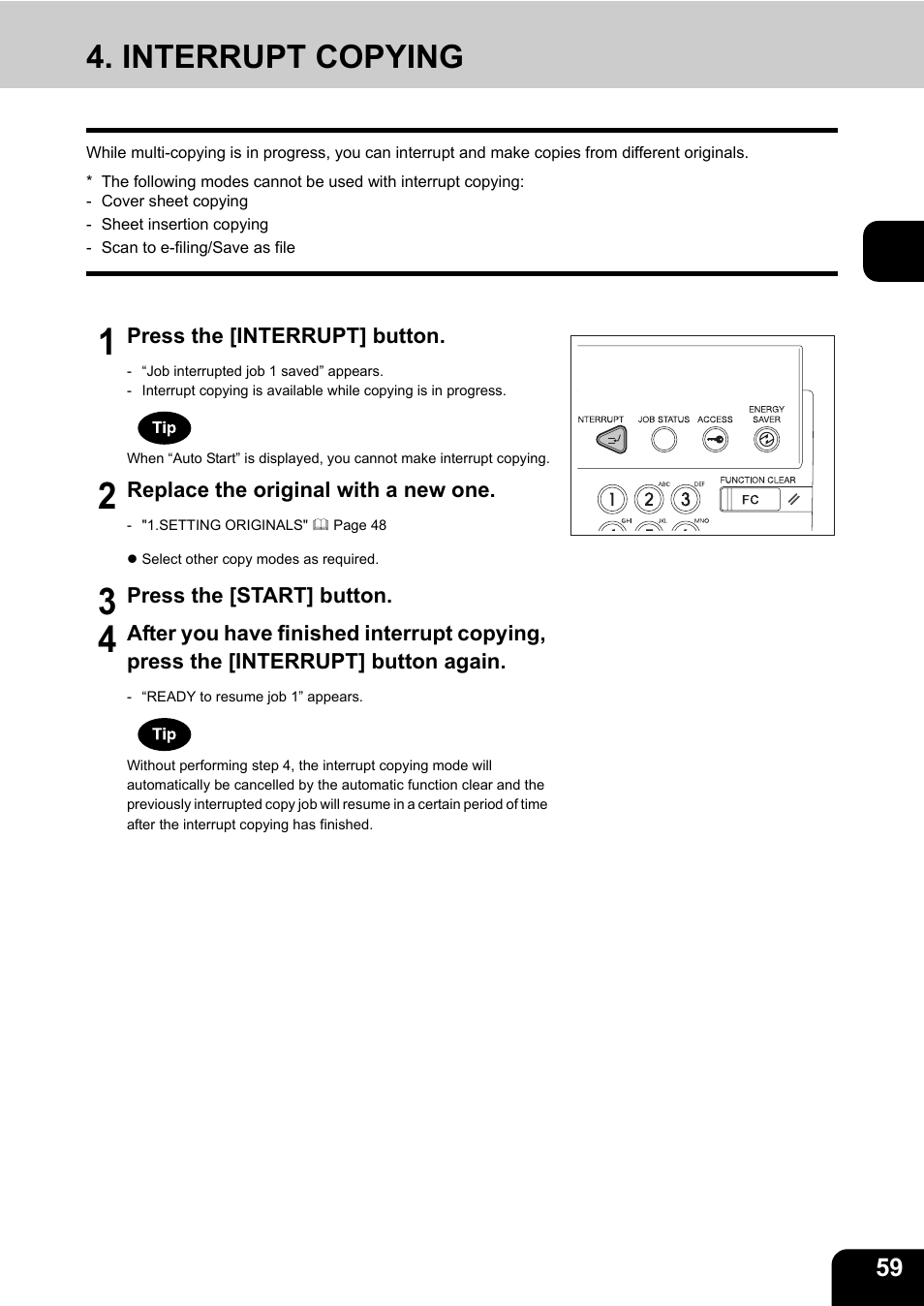 Interrupt copying | Toshiba E-STUDIO230/280 User Manual | Page 61 / 316