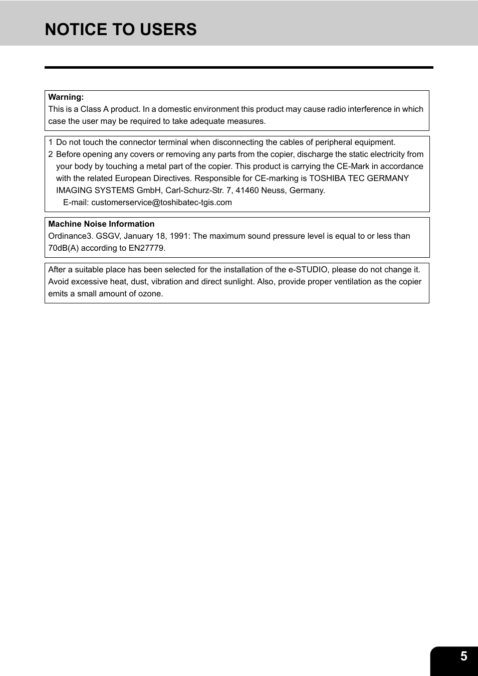 Notice to users | Toshiba E-STUDIO230/280 User Manual | Page 7 / 316