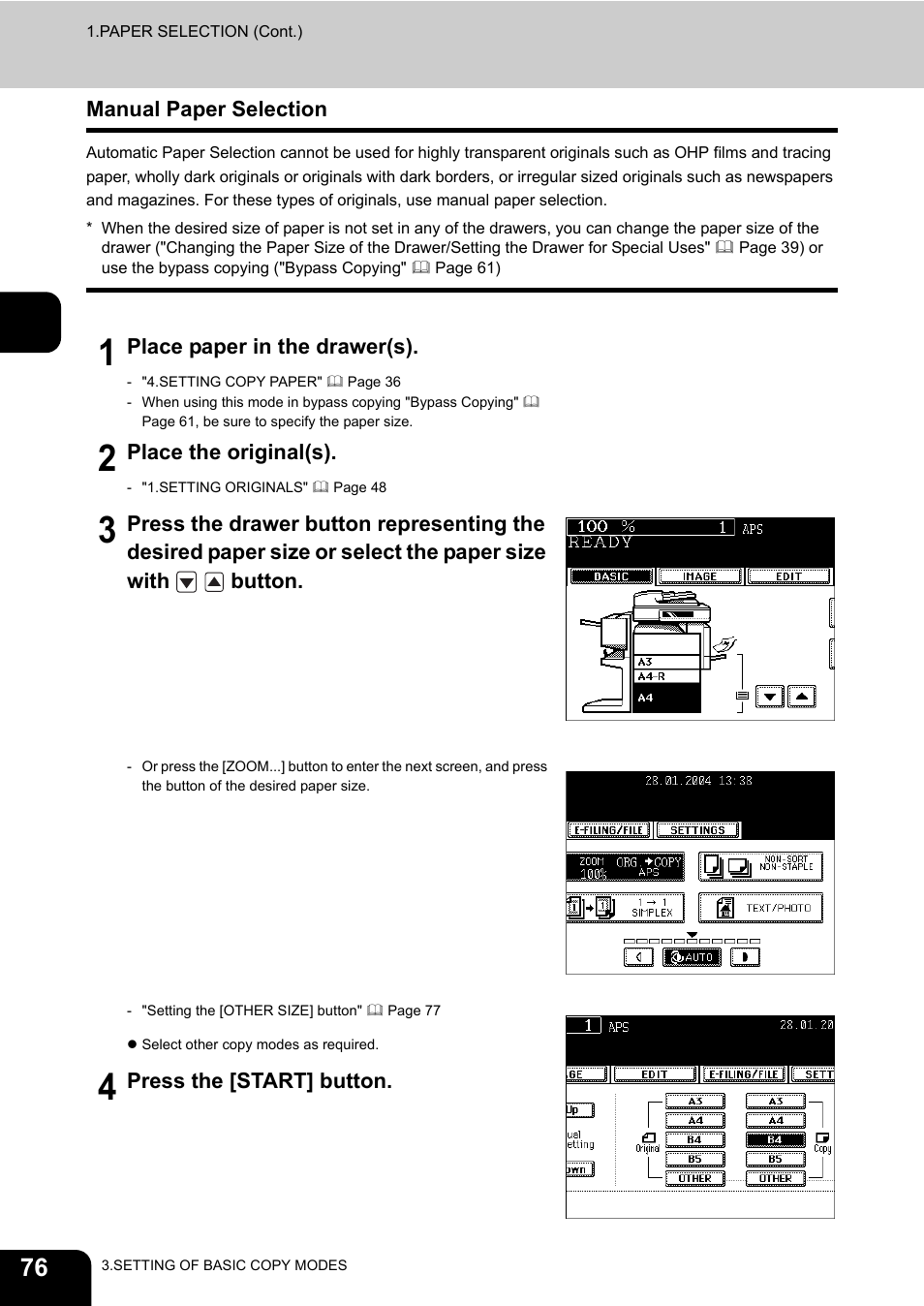 Manual paper selection | Toshiba E-STUDIO230/280 User Manual | Page 78 / 316