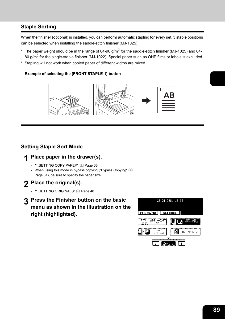 Staple sorting, Setting staple sort mode | Toshiba E-STUDIO230/280 User Manual | Page 91 / 316