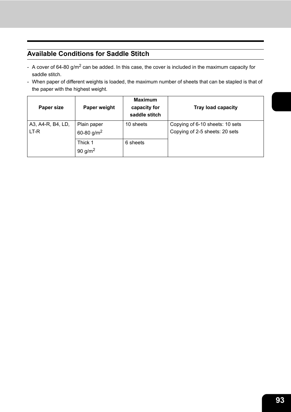 Available conditions for saddle stitch | Toshiba E-STUDIO230/280 User Manual | Page 95 / 316