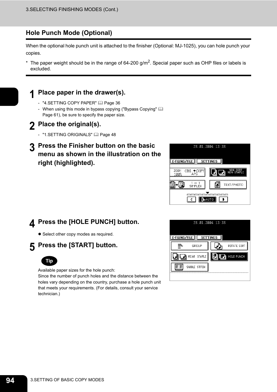 Hole punch mode (optional) | Toshiba E-STUDIO230/280 User Manual | Page 96 / 316