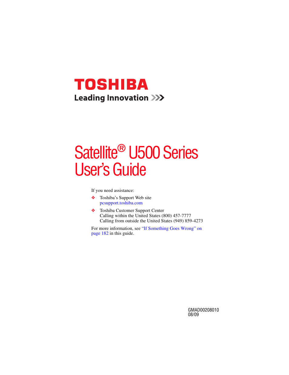 Toshiba SATELLITE U500 User Manual | 251 pages