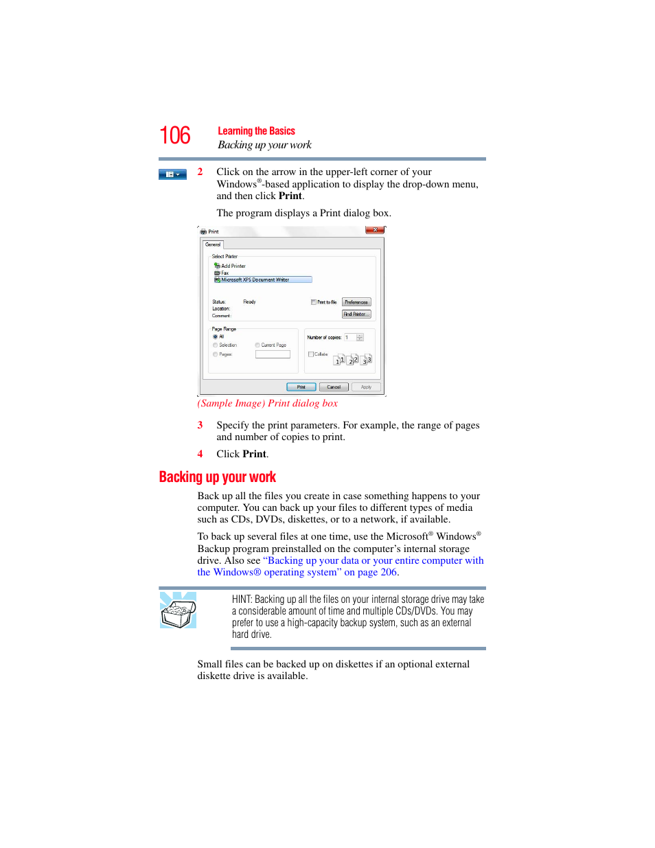 Backing up your work | Toshiba SATELLITE U500 User Manual | Page 106 / 251