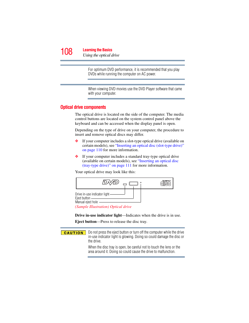 Optical drive components | Toshiba SATELLITE U500 User Manual | Page 108 / 251