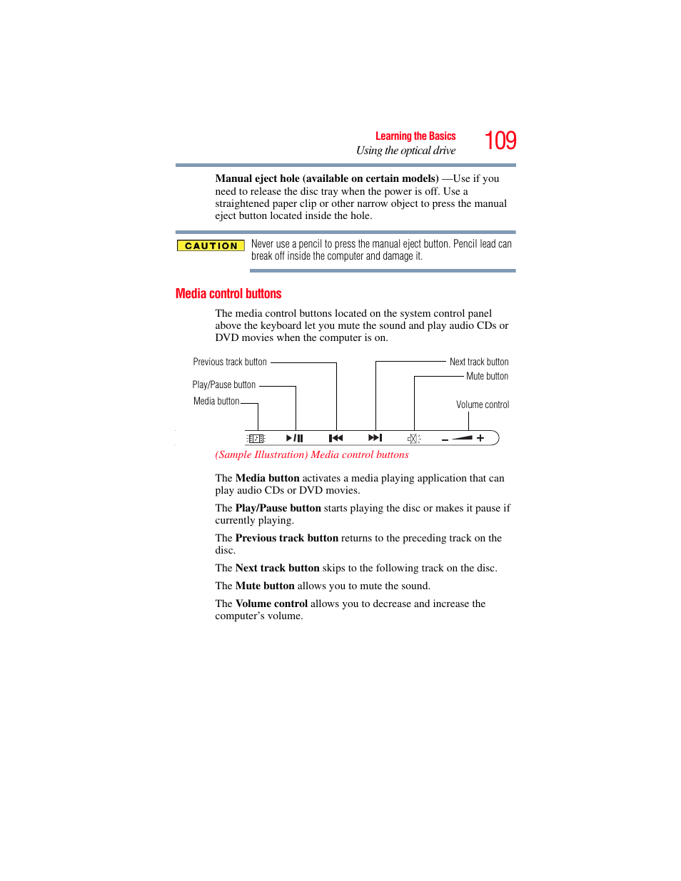 Media control buttons | Toshiba SATELLITE U500 User Manual | Page 109 / 251