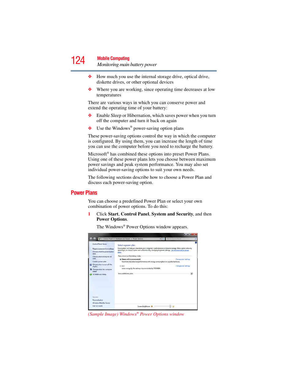Power plans, There are, Power plans” on | Toshiba SATELLITE U500 User Manual | Page 124 / 251