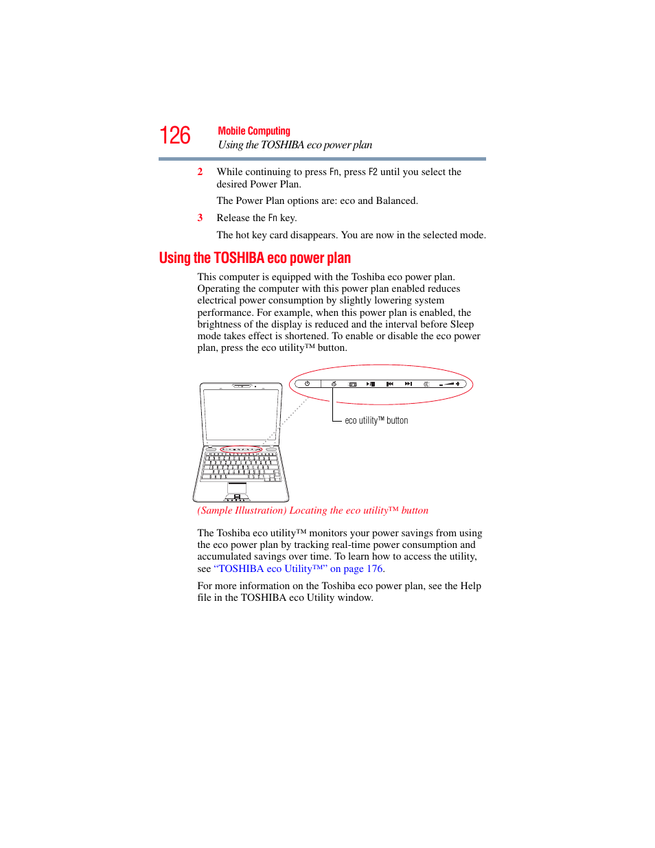 Using the toshiba eco power plan | Toshiba SATELLITE U500 User Manual | Page 126 / 251