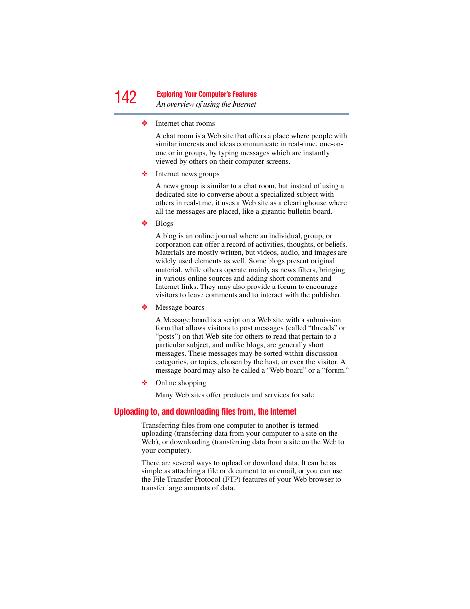 Uploading to, and downloading files from, The internet | Toshiba SATELLITE U500 User Manual | Page 142 / 251