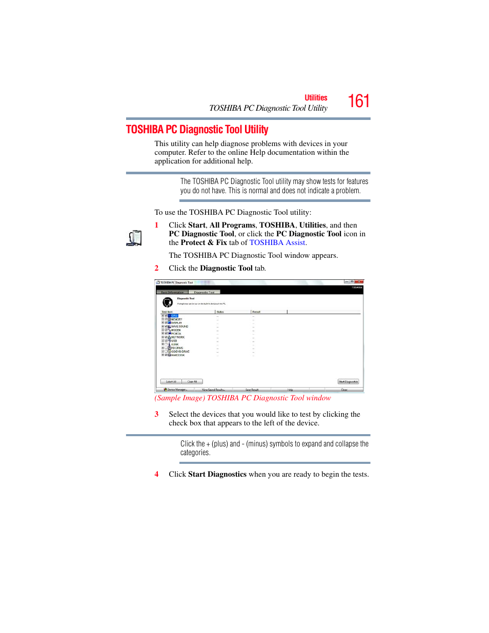 Toshiba pc diagnostic tool utility | Toshiba SATELLITE U500 User Manual | Page 161 / 251