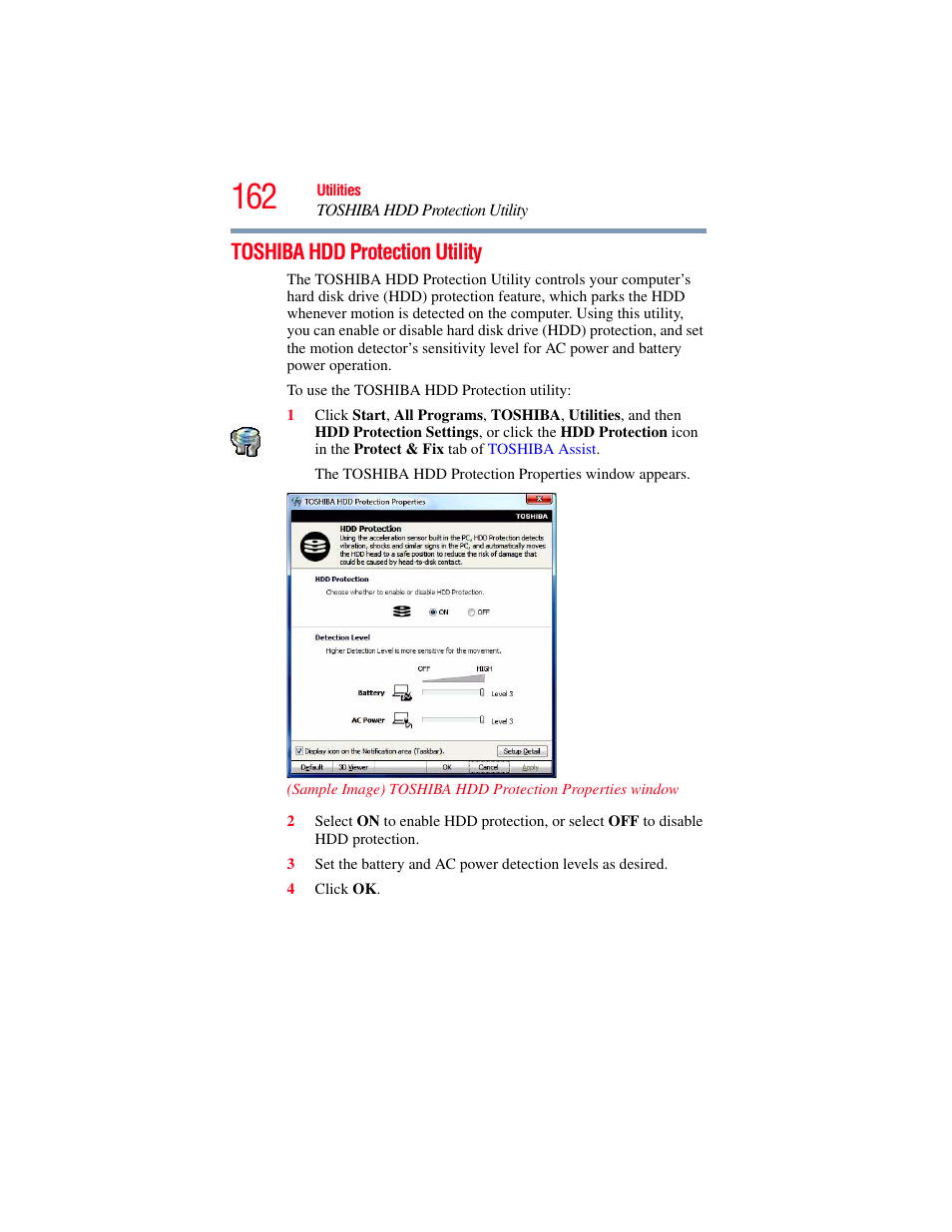 Toshiba hdd protection utility | Toshiba SATELLITE U500 User Manual | Page 162 / 251