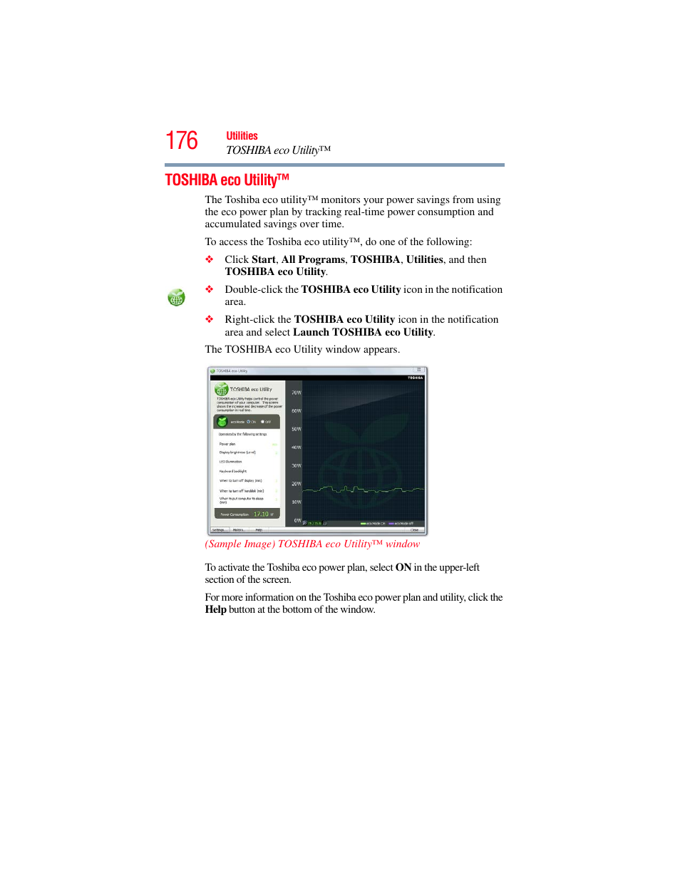 Toshiba eco utility | Toshiba SATELLITE U500 User Manual | Page 176 / 251