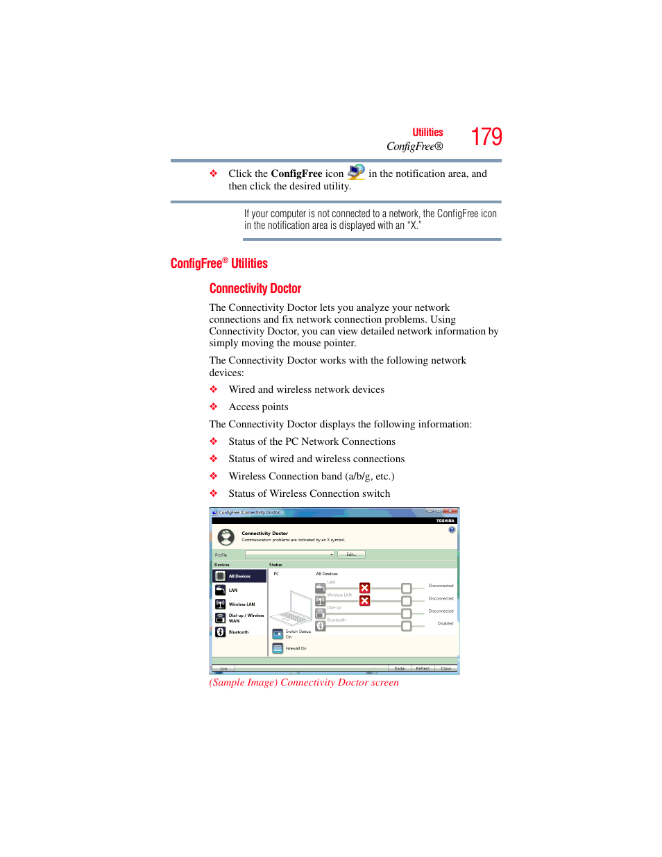 Configfree® utilities, Configfree, Connectivity | Toshiba SATELLITE U500 User Manual | Page 179 / 251