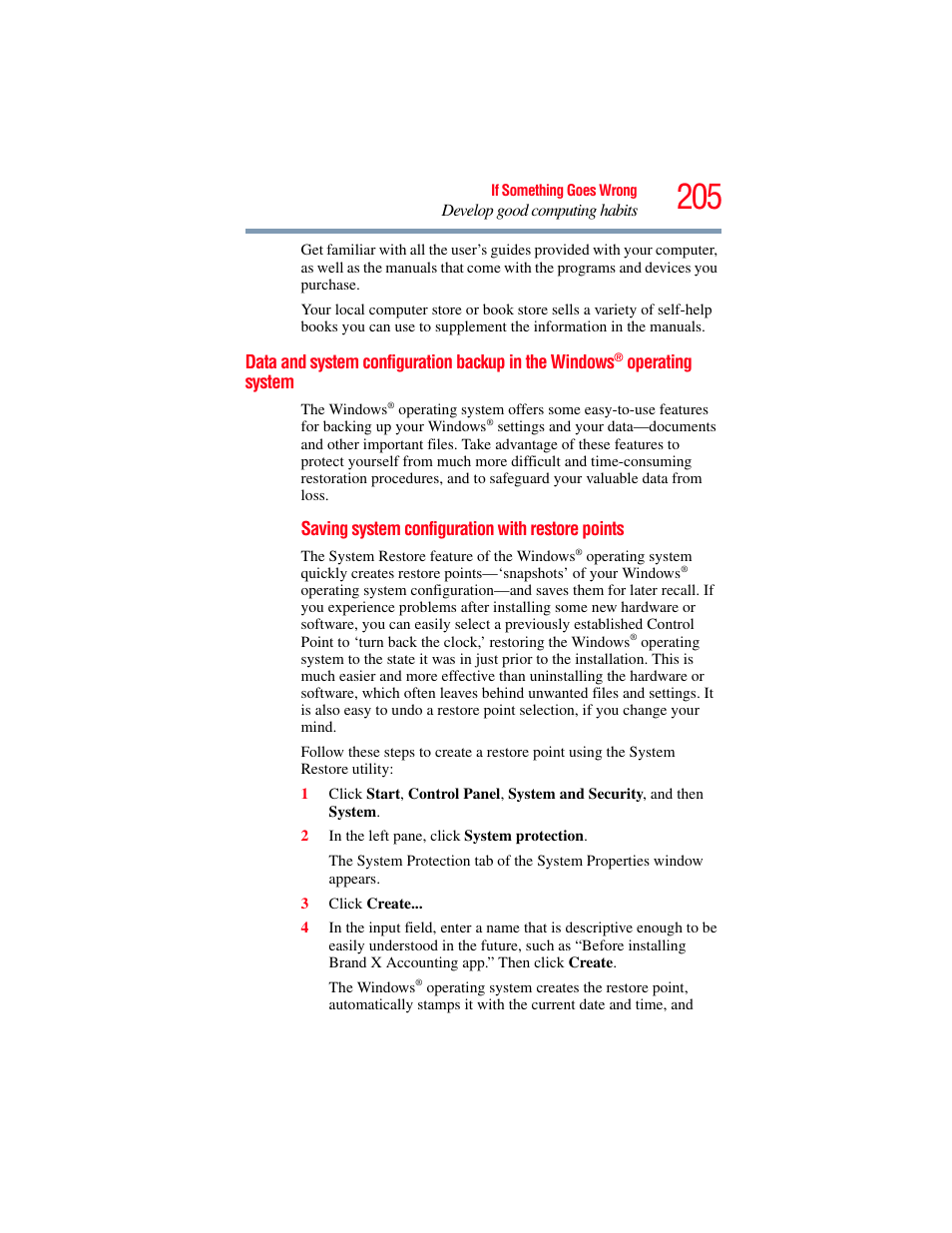 Data and system configuration backup in, The windows | Toshiba SATELLITE U500 User Manual | Page 205 / 251