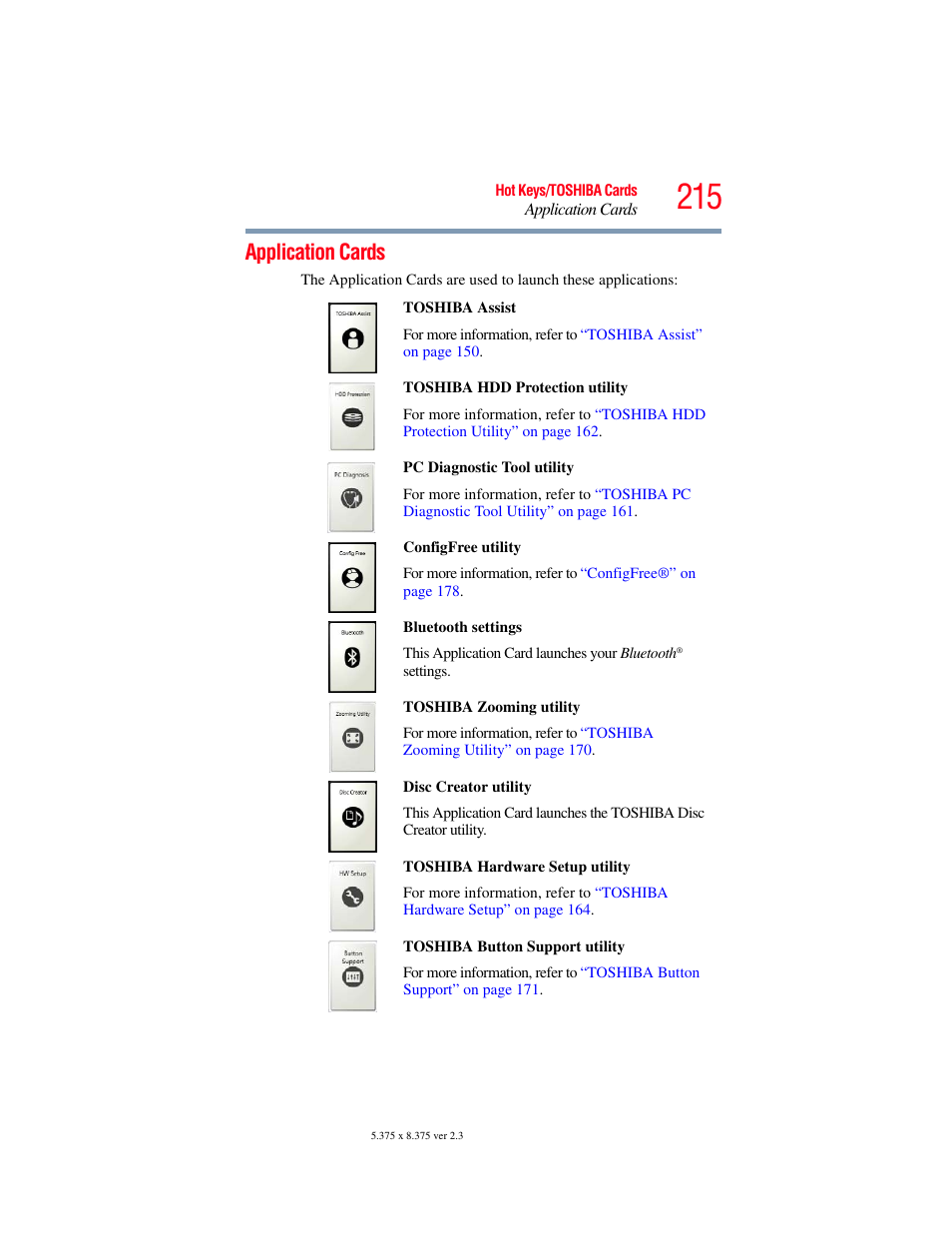 Application cards | Toshiba SATELLITE U500 User Manual | Page 215 / 251