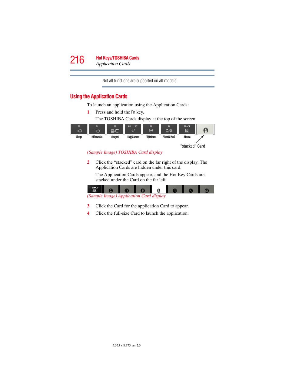 Using the application cards | Toshiba SATELLITE U500 User Manual | Page 216 / 251