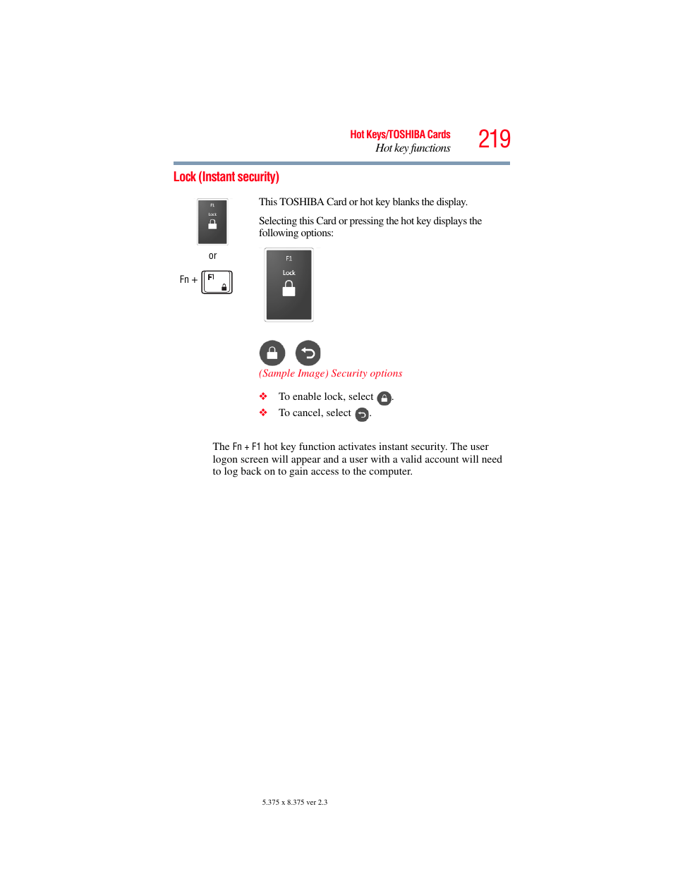 Lock (instant security) | Toshiba SATELLITE U500 User Manual | Page 219 / 251