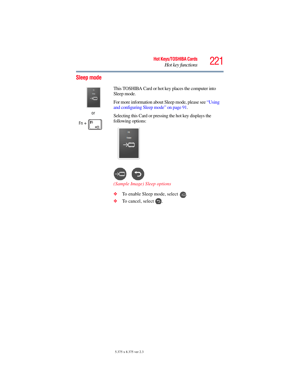 Sleep mode | Toshiba SATELLITE U500 User Manual | Page 221 / 251