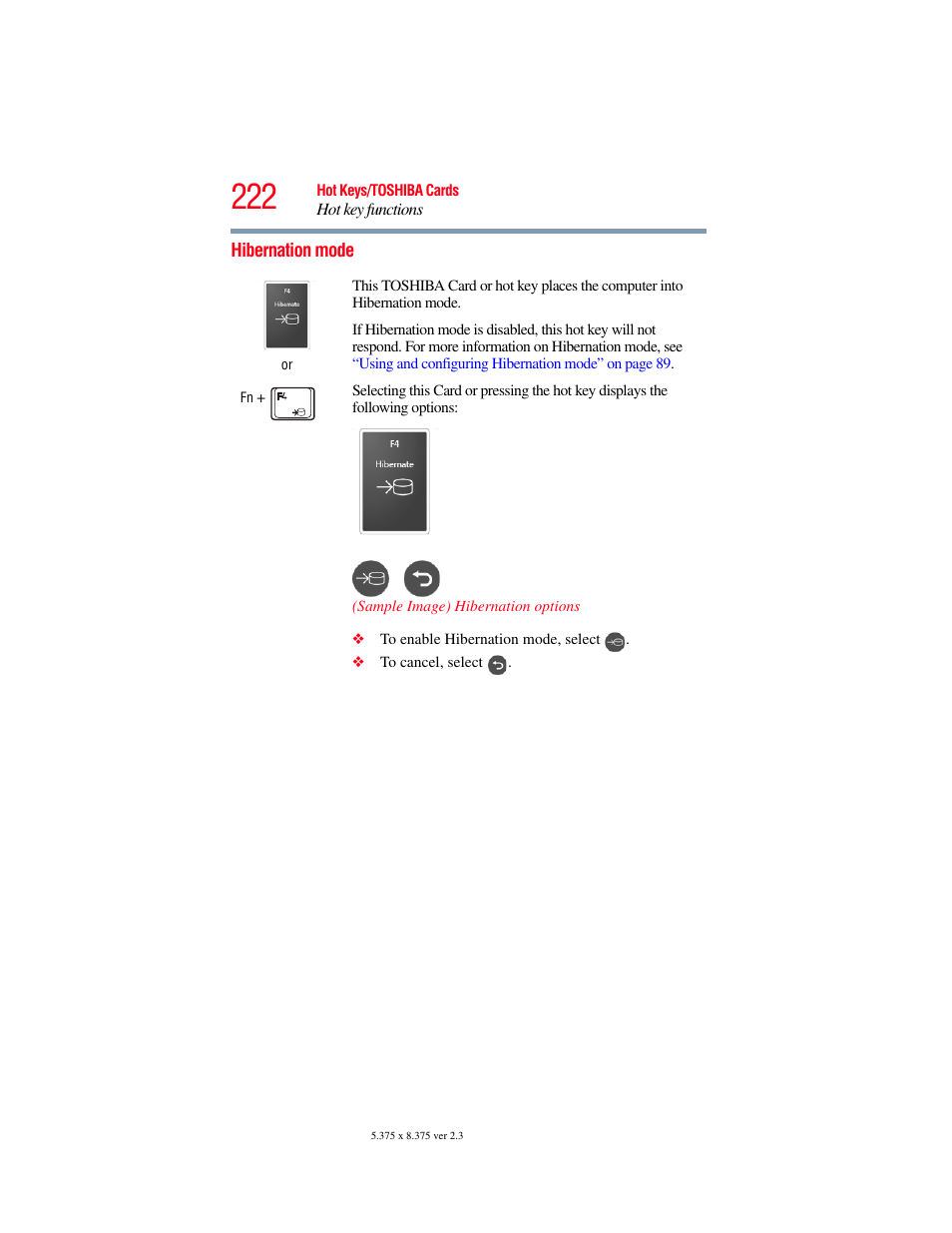 Hibernation mode | Toshiba SATELLITE U500 User Manual | Page 222 / 251