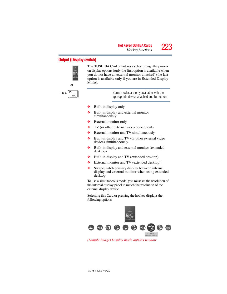 Output (display switch) | Toshiba SATELLITE U500 User Manual | Page 223 / 251