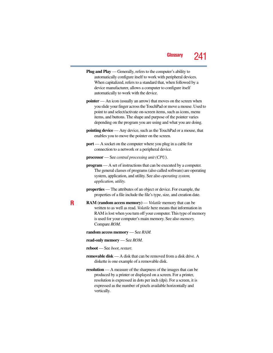 Toshiba SATELLITE U500 User Manual | Page 241 / 251