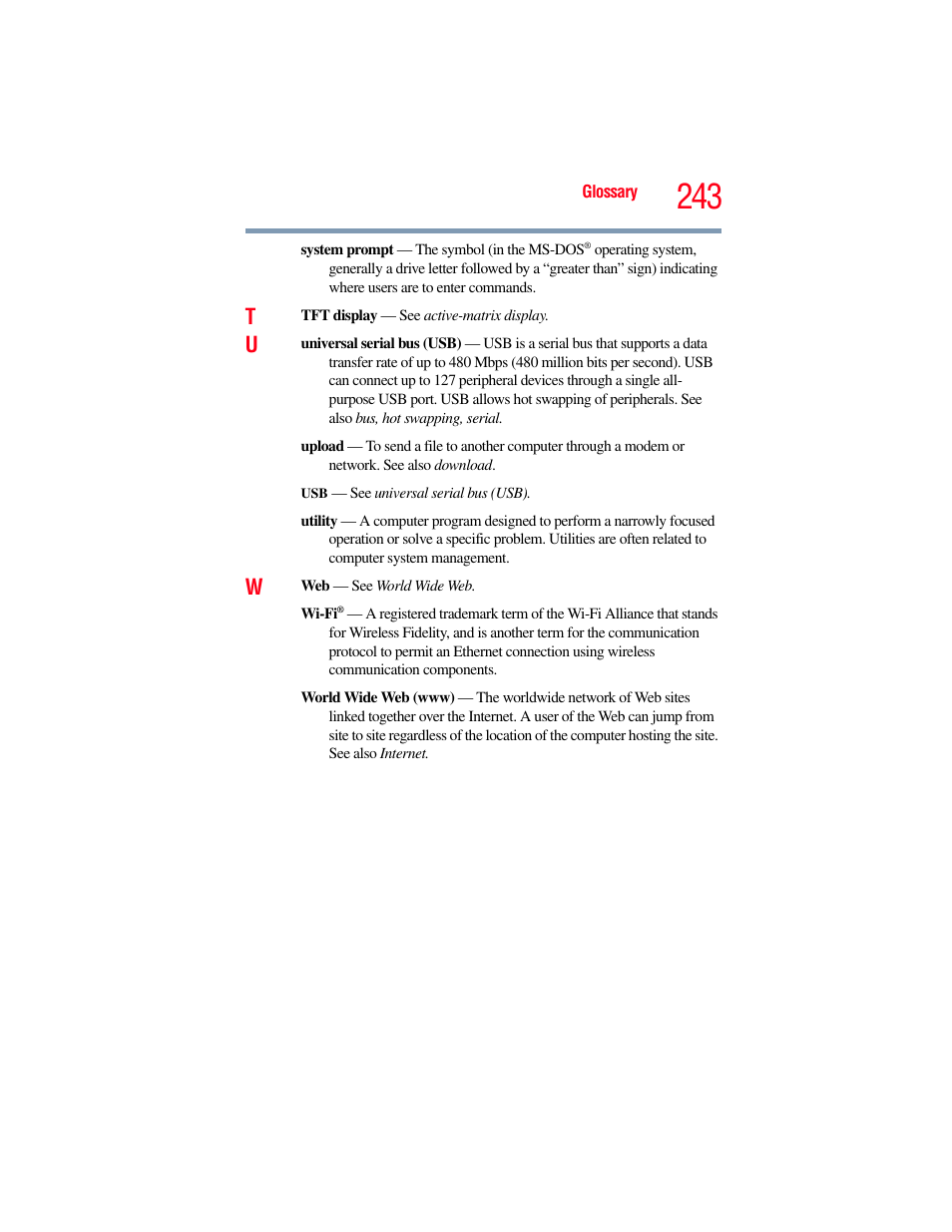 Toshiba SATELLITE U500 User Manual | Page 243 / 251