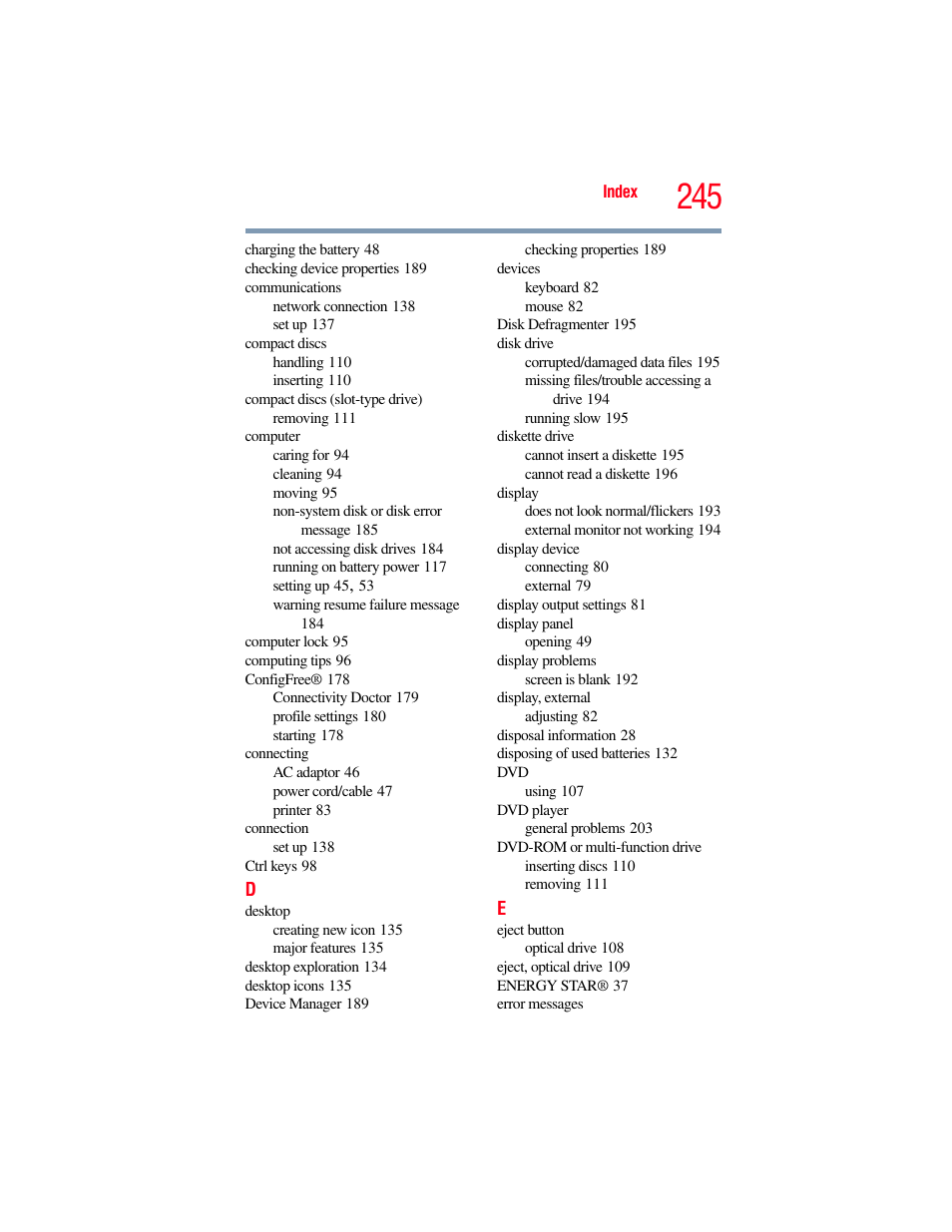 Toshiba SATELLITE U500 User Manual | Page 245 / 251