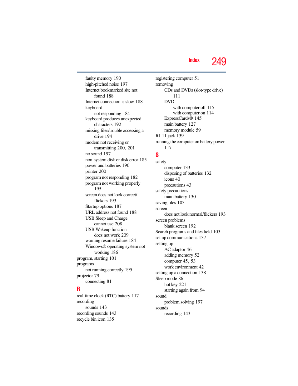 Toshiba SATELLITE U500 User Manual | Page 249 / 251