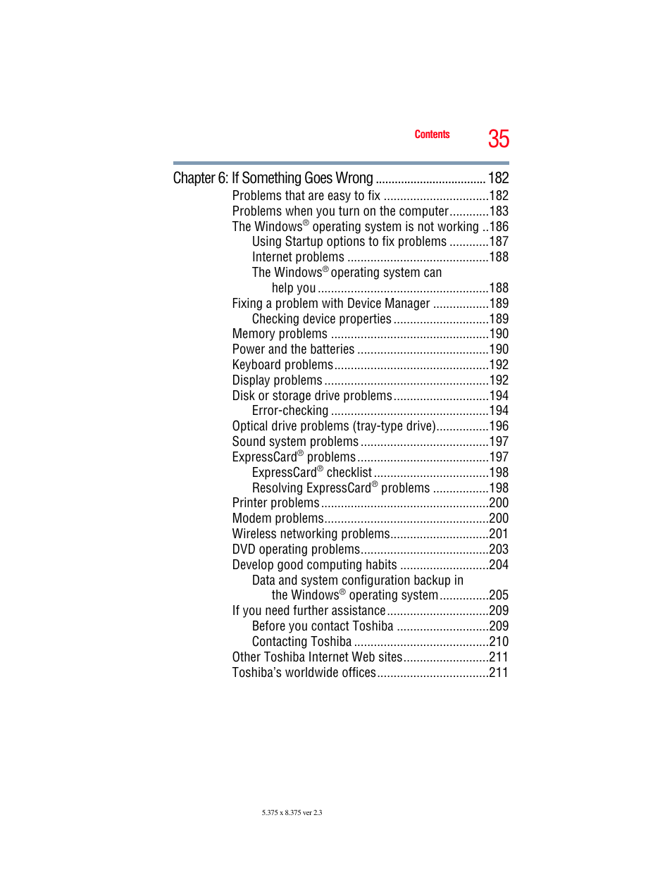 Chapter 6: if something goes wrong | Toshiba SATELLITE U500 User Manual | Page 35 / 251