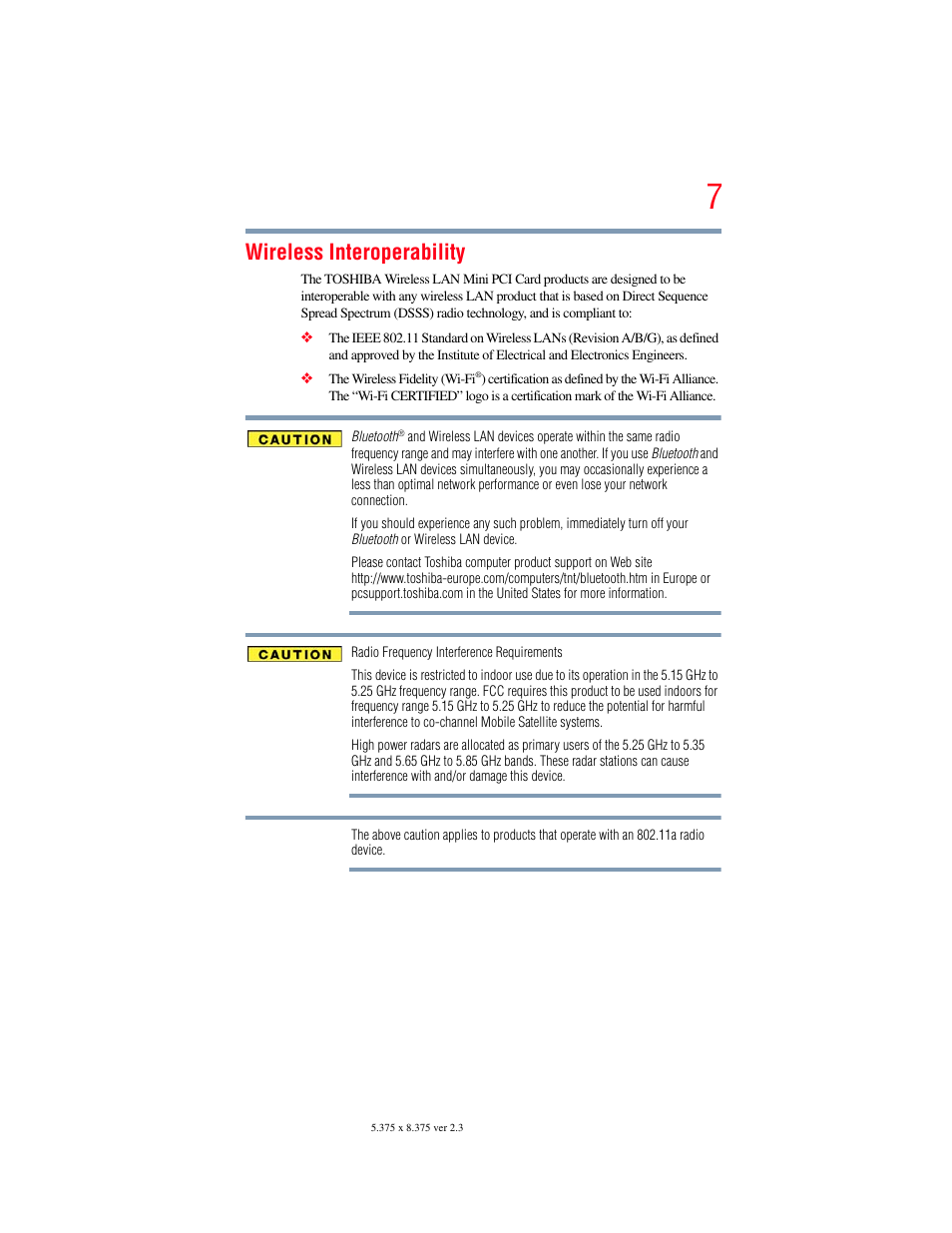Wireless interoperability | Toshiba SATELLITE U500 User Manual | Page 7 / 251
