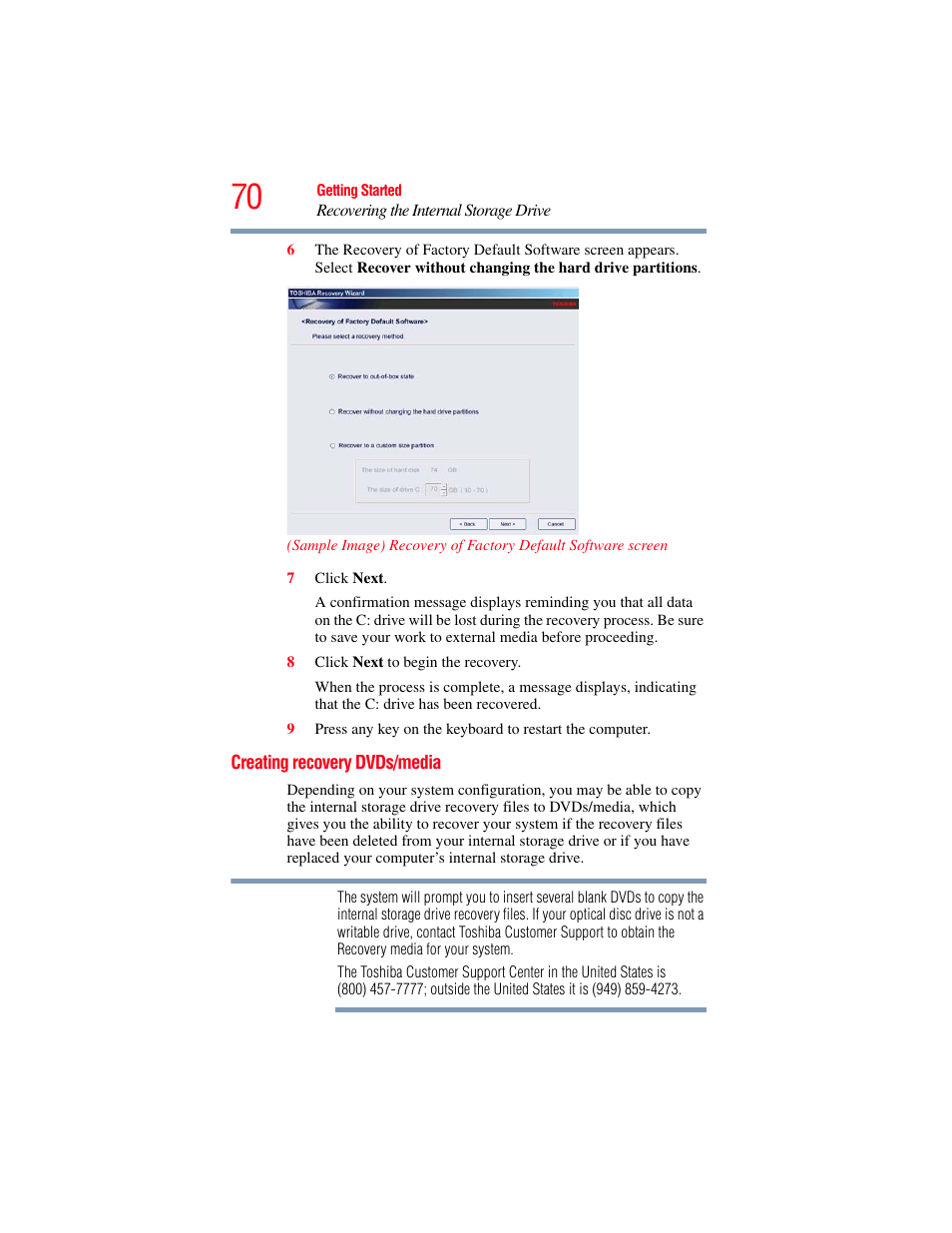 Creating recovery dvds/media | Toshiba SATELLITE U500 User Manual | Page 70 / 251