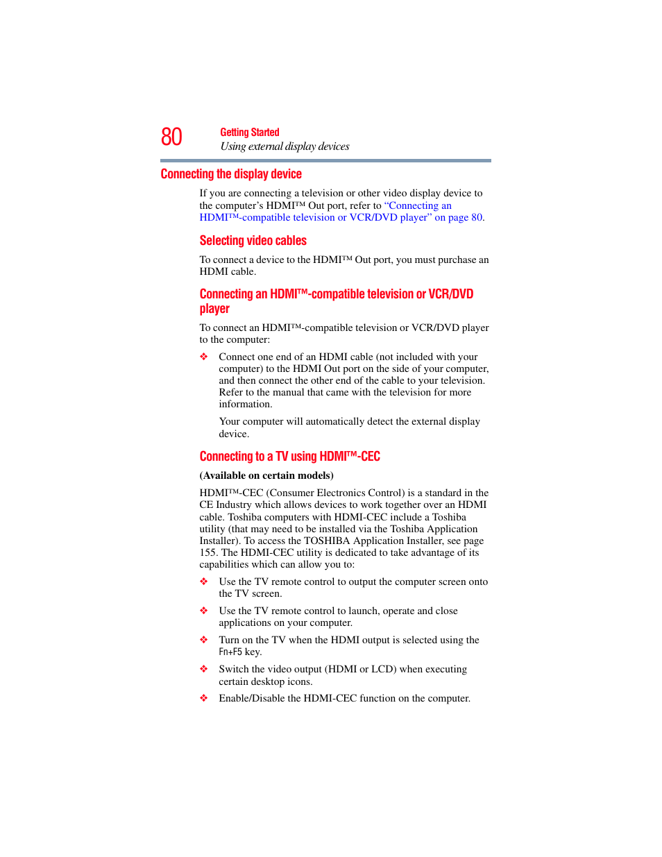 Connecting the display device | Toshiba SATELLITE U500 User Manual | Page 80 / 251