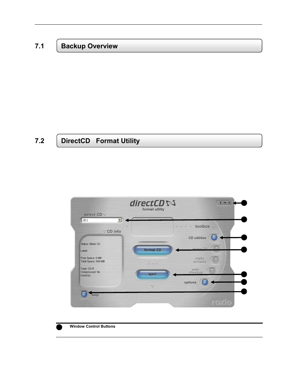 1 backup overview, 2 directcd, Format utility | Toshiba EVR64-X User Manual | Page 103 / 147