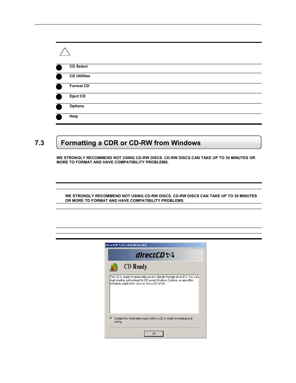 3 formatting a cdr or cd-rw from windows, Format a cdr or cd-rw disc on the dvr unit | Toshiba EVR64-X User Manual | Page 104 / 147