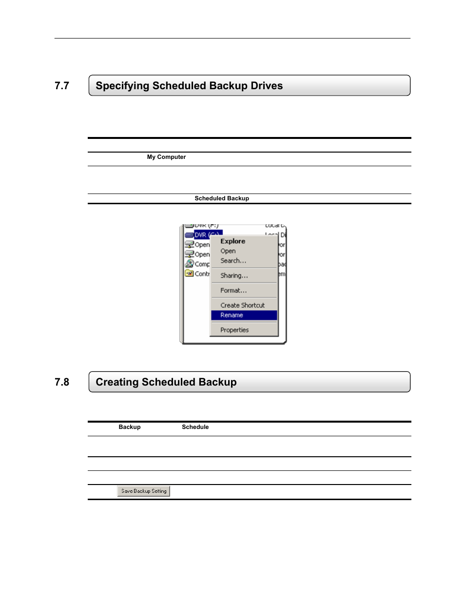 7 specifying scheduled backup drives, 8 creating scheduled backup, Specifying scheduled backup drives | Creating scheduled backup | Toshiba EVR64-X User Manual | Page 108 / 147